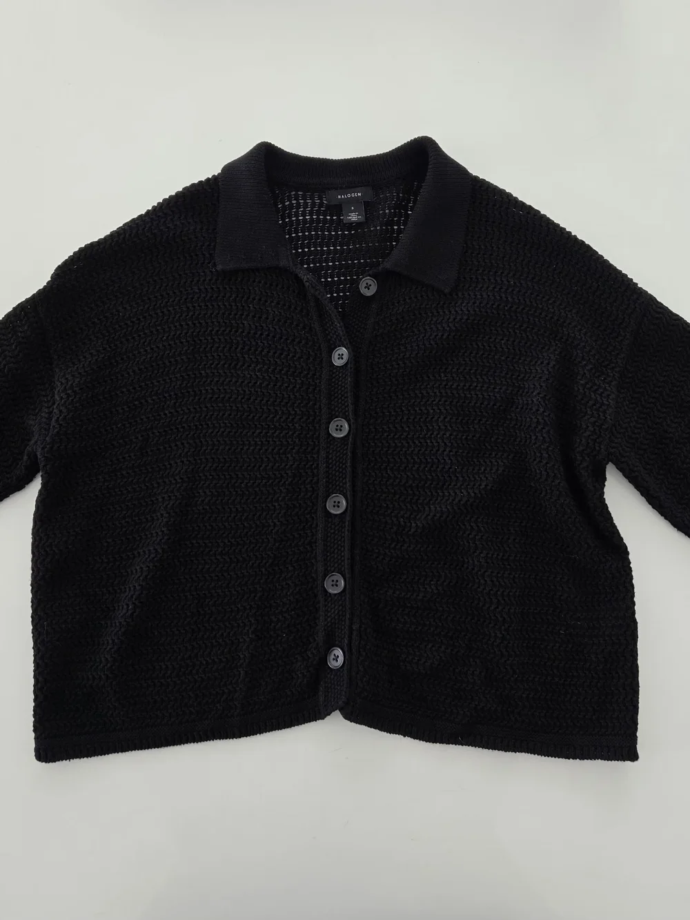 Halogen Black Short-Sleeve Knit Button-Front Top Cotton Size Small Short square
